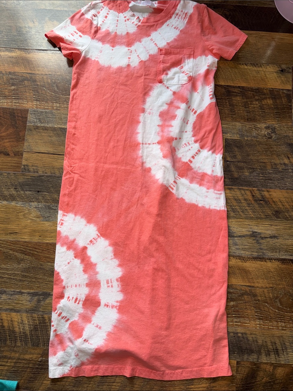 Coral Tie-Dye Short-Sleeve Midi Dress